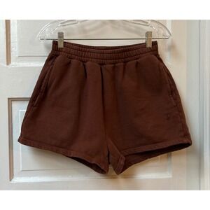 Ksubi Women's Brown Cotton Fleece Sweat Shorts High Waisted Relaxed Fit